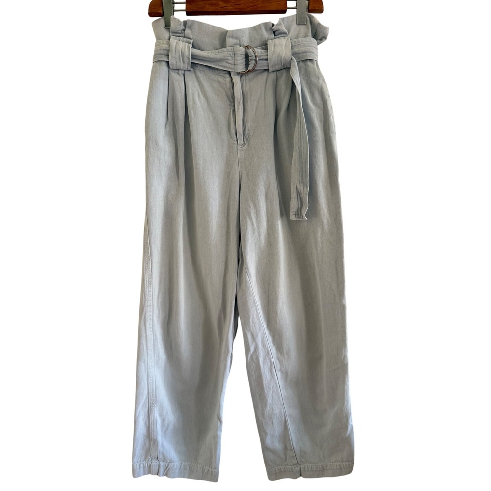 Sea New York Light Blue Paperbag Waist Belted‎ Wide Leg Pants Trousers Womens 10